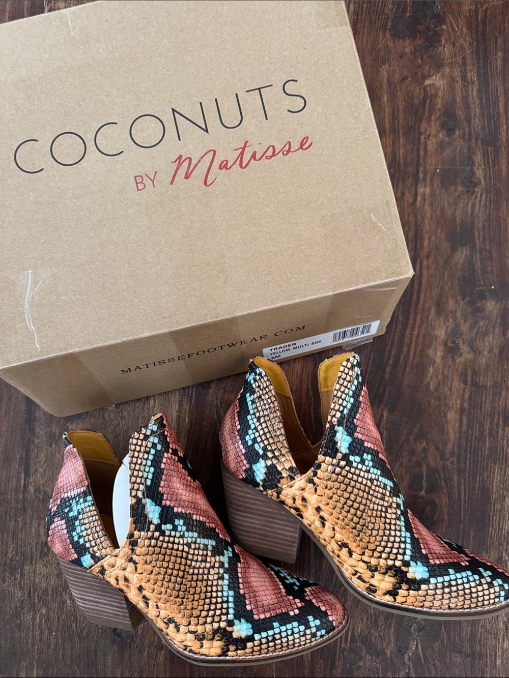 Coconuts Trader by Matisse Multicolor Snake-Print Ankle Booties New in Box